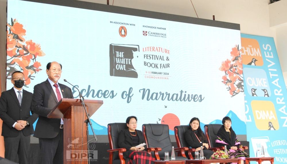 Nagaland Chief Minister Neiphiu Rio addressing the inaugural of the White Owl Literature Festival & Book Fair at Niathu Resort, Chümoukedima on February 9. (DIPR Photo)